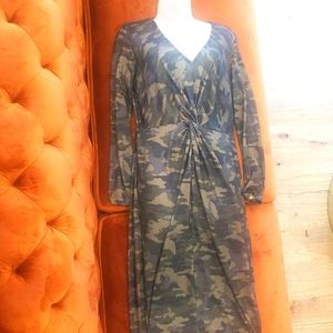Camo midi dress with twist front detail